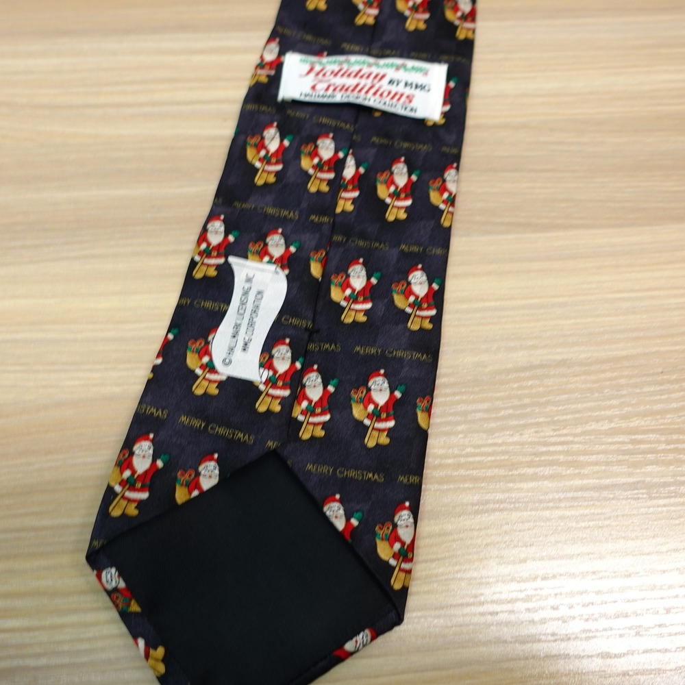 Christmas Neck Tie Mens Black Silk HALLMARK Santa Claus Holiday Festive MMG - Picture 8 of 10